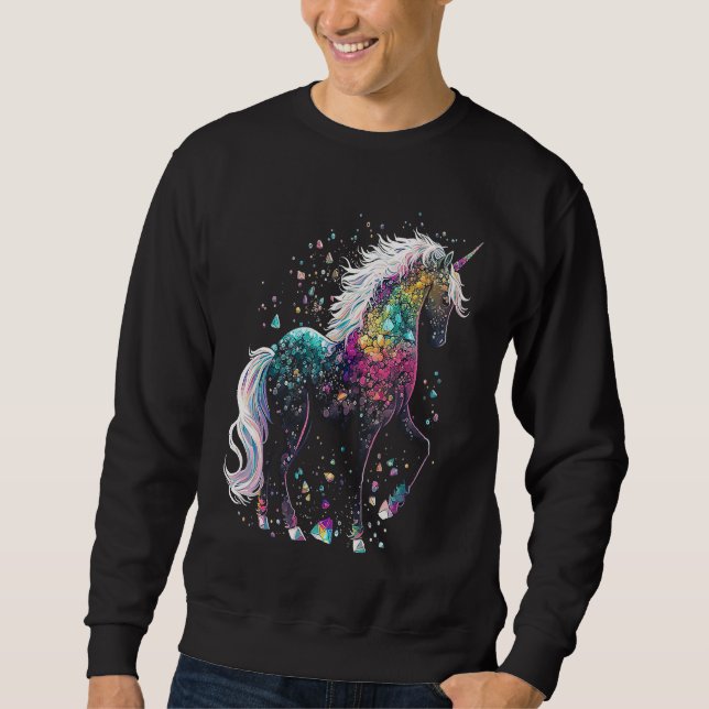 Esoteric Unicorn Crystals Cute Illustration Lång Ärmad Tröja (Framsida)