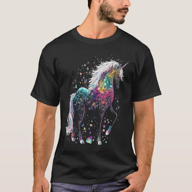 Esoteric Unicorn Crystals Cute Illustration T Shirt (Framsida)