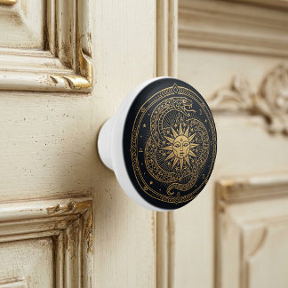 Esoterisk Guld Orm Sol Celestial Mandala Knopp