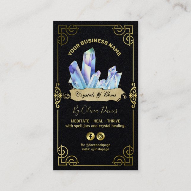 Esoterisk kristallsvart blått och Guld-Affärskort Visitkort (Framsida)