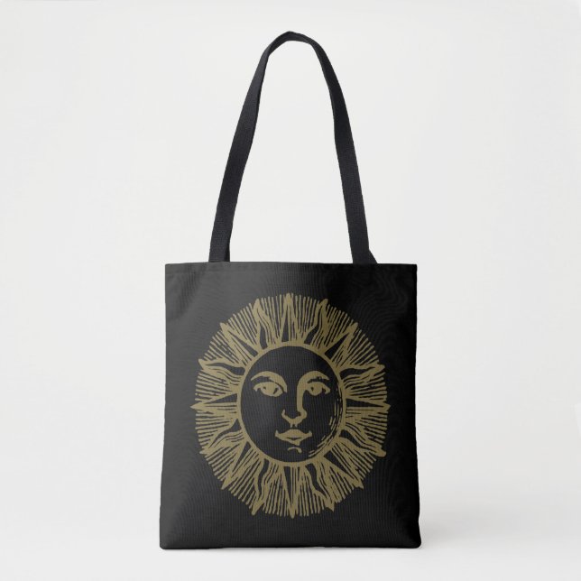 Esoterisk svart Guld Sol Tygkasse (Framsida)