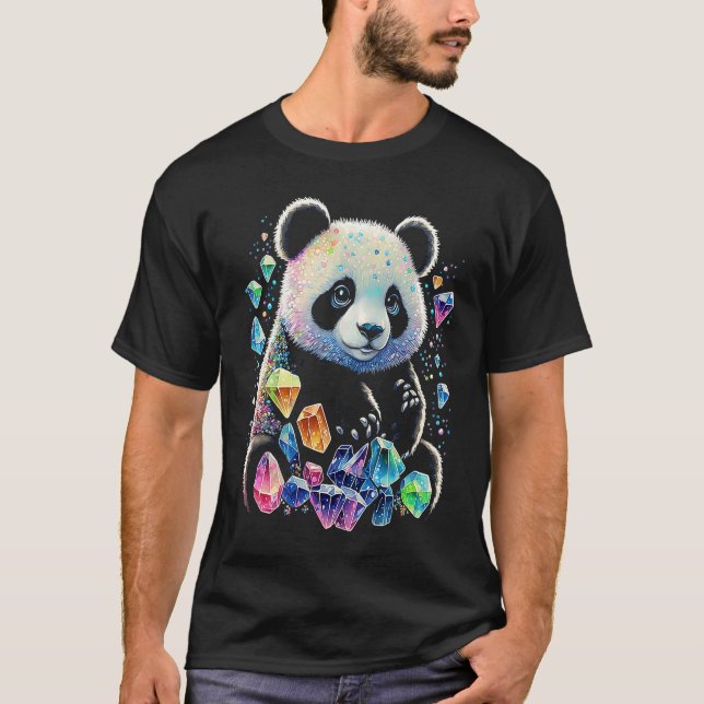 Esoteriska Panda Kristaller Söt Illustration T Shirt (Framsida)
