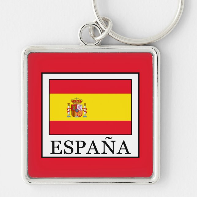 España Fyrkantig Silverfärgad Nyckelring (Framsidan)