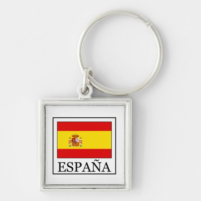 España keychain fyrkantig silverfärgad nyckelring (Framsidan)