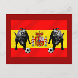 España La Furia Roja futbol Toro Flagga of Spain Vykort