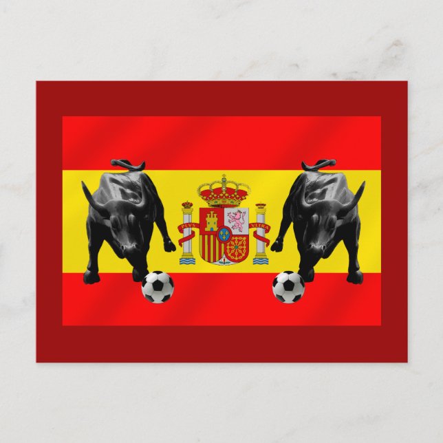 España La Furia Roja futbol Toro Flagga of Spain Vykort (Framsida)