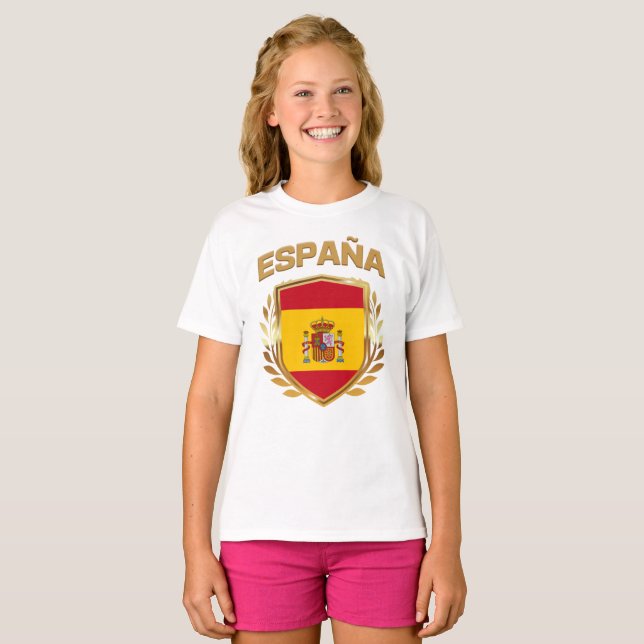 Espana Spanien Flagga Shield T-Shirt (Hel framsida)