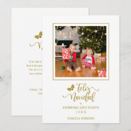 Español Dorado Minimalista Navidad Foto Familia Julkort