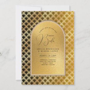 Espanol Invación Boda Elegant Black Guld Bröllop Inbjudningar