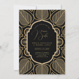Espanol Invación Boda Elegant Black Guld Bröllop Inbjudningar