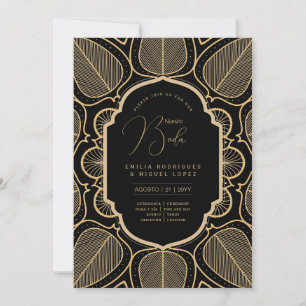 Espanol Invación Boda Elegant Black Guld Bröllop Inbjudningar