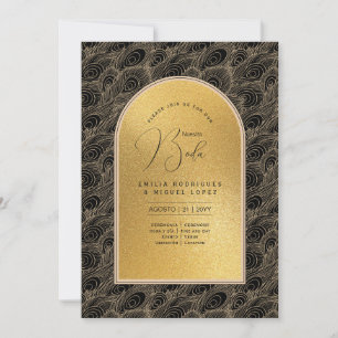 Espanol Invación Boda Elegant Black Guld Bröllop Inbjudningar