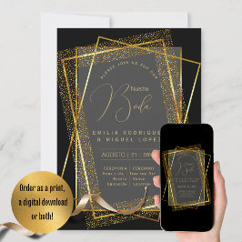 Espanol Invación Boda Elegant Black Guld Bröllop Inbjudningar