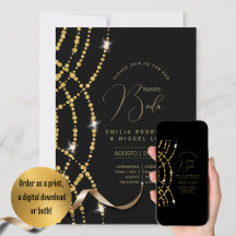 Espanol Invación Boda Elegant Black Guld Bröllop