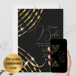 Espanol Invación Boda Elegant Black Guld Bröllop Inbjudningar