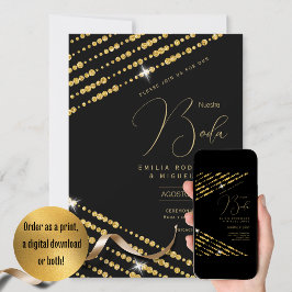 Espanol Invación Boda Elegant Black Guld Bröllop Inbjudningar