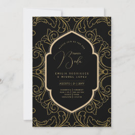 Espanol Invación Boda Elegant Black Guld Bröllop Inbjudningar