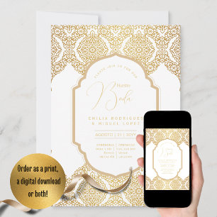 Espanol Invación Boda Elegant White Guld Bröllop Inbjudningar