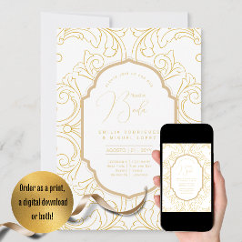 Espanol Invación Boda Elegant White Guld Bröllop Inbjudningar