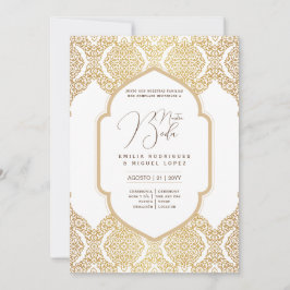 Espanol Invación Boda Elegant White Guld Ornate Inbjudningar