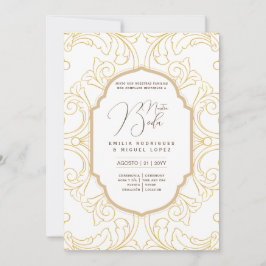 Espanol Invación Boda Elegant White Guld Ornate Inbjudningar