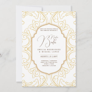Espanol Invación Boda Elegant White Guld Ornate Inbjudningar