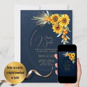 Espanol Invación Boda Rustic Blue Sunblommor Inbjudningar