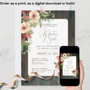 Espanol Invación de Boda Blommigt Bröllop Rustic I Inbjudningar