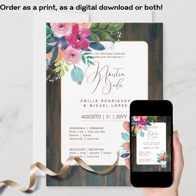 Espanol Invación de Boda Blommigt Bröllop Rustic I Inbjudningar (Skapare uppladdad)