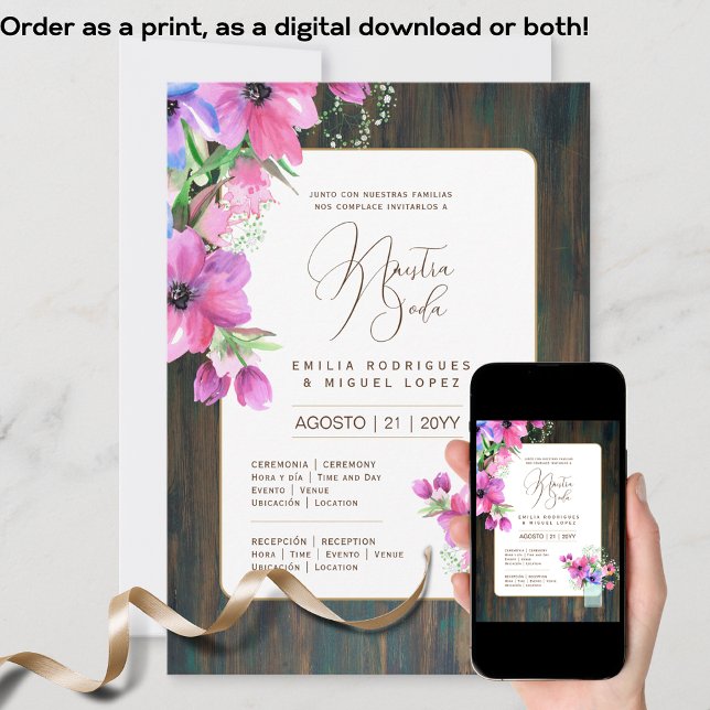 Espanol Invación de Boda Blommigt Bröllop Rustic I Inbjudningar (Skapare uppladdad)