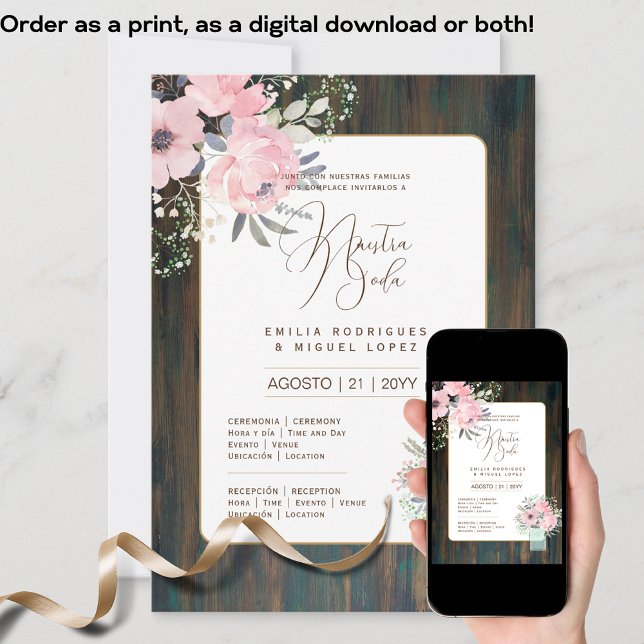 Espanol Invación de Boda Blommigt Bröllop Rustic I Inbjudningar (Skapare uppladdad)