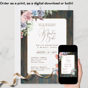 Espanol Invación de Boda Blommigt Bröllop Rustic I Inbjudningar