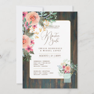 Espanol Invación de Boda Blommigt Bröllop Rustic I Inbjudningar