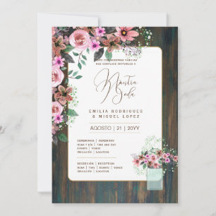 Espanol Invación de Boda Blommigt Bröllop Rustic I Inbjudningar