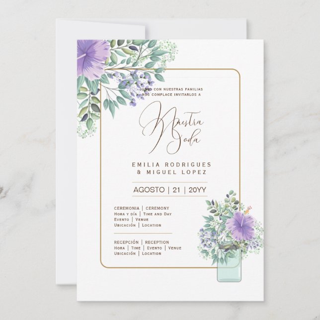 Espanol Invación de Boda Blommigt Bröllop Rustic Inbjudningar (Framsida)