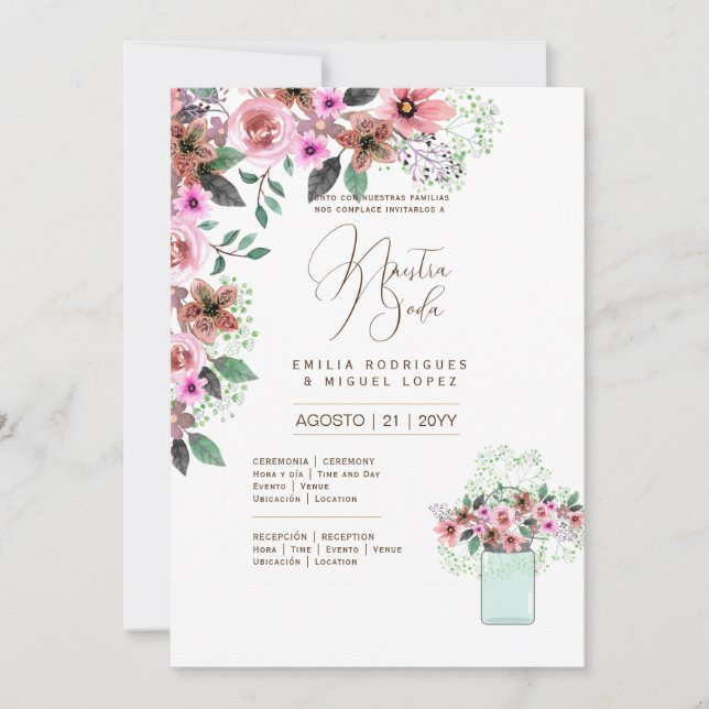 Espanol Invación de Boda Summer Blommigt Bröllop I Inbjudningar (Framsida)