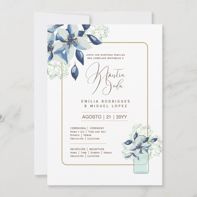 Espanol Invación de Boda Summer Blommigt Bröllop I Inbjudningar (Framsida)