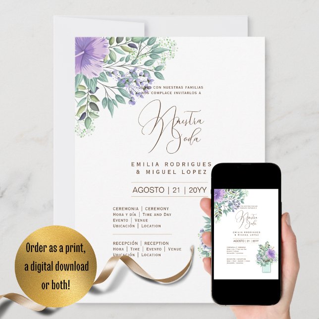 Espanol Invación de Boda Summer Blommigt Bröllop I Inbjudningar (Skapare uppladdad)