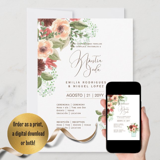 Espanol Invación de Boda Summer Blommigt Bröllop I Inbjudningar (Skapare uppladdad)