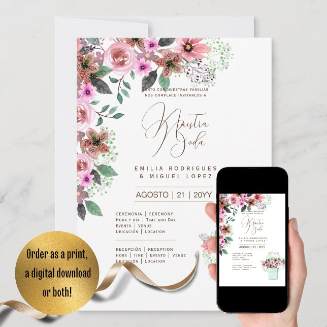 Espanol Invación de Boda Summer Blommigt Bröllop I Inbjudningar (Skapare uppladdad)