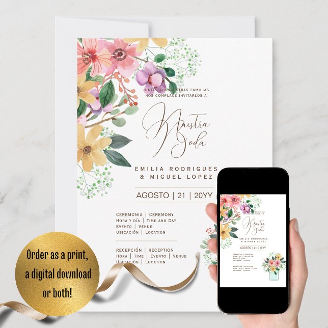 Espanol Invación de Boda Summer Blommigt Bröllop I Inbjudningar (Skapare uppladdad)
