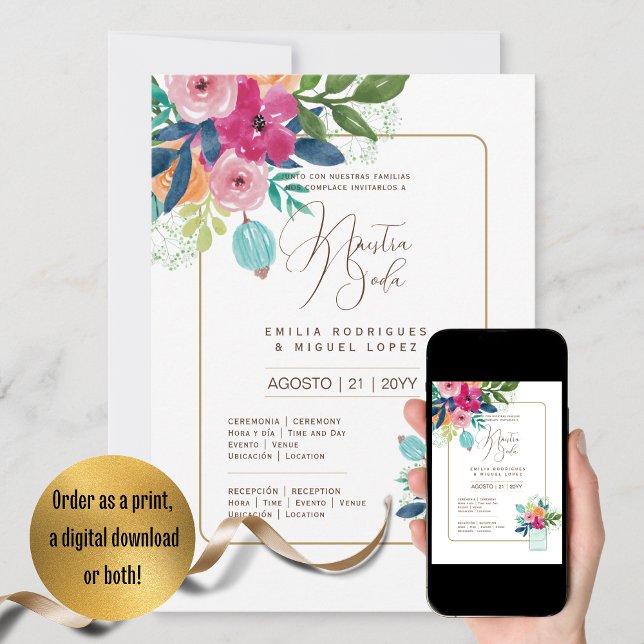 Espanol Invación de Boda Summer Blommigt Bröllop I Inbjudningar (Skapare uppladdad)