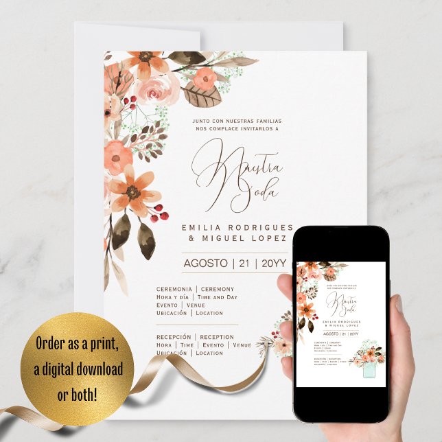 Espanol Invación de Boda Summer Blommigt Bröllop I Inbjudningar (Skapare uppladdad)
