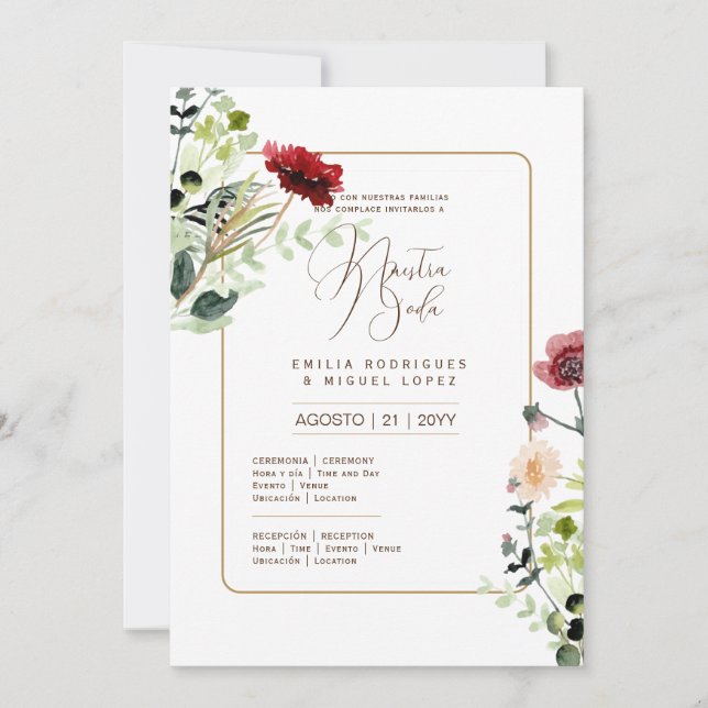 Espanol Invación de Boda Summer Blommigt Bröllop I Inbjudningar (Framsida)