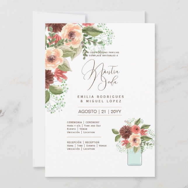 Espanol Invación de Boda Summer Blommigt Bröllop I Inbjudningar (Framsida)