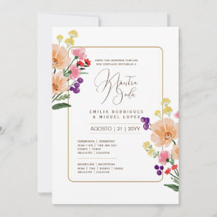 Espanol Invación de Boda Summer Blommigt Bröllop Inbjudningar