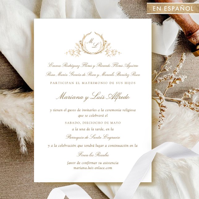 Español, Invitacion de Boda Formal con  Monogram  Inbjudningar (Skapare uppladdad)