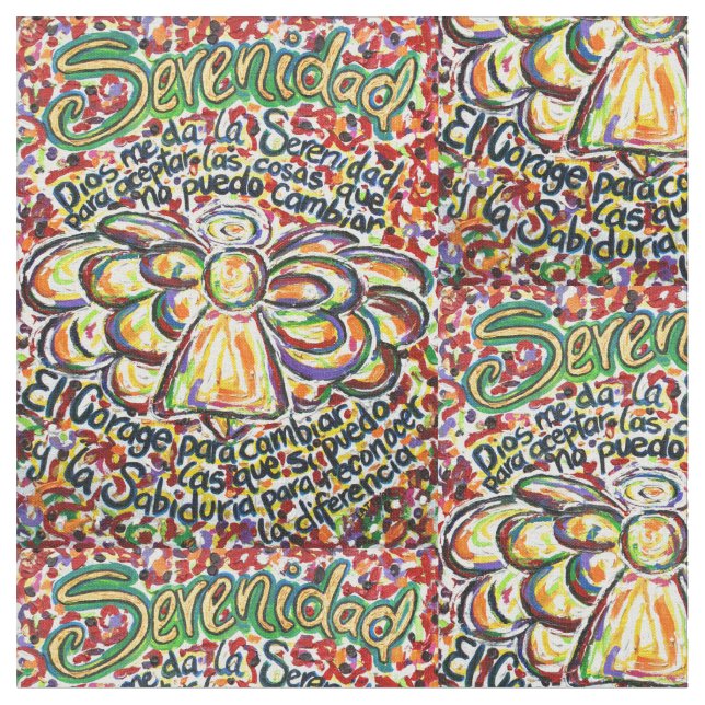 Español Serenity Prayer Angel Art Fabric Material Tyg (Närbild)