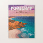 Esperance Australia Travel Art Vintage Pussel<br><div class="desc">Resedesign för esperansvektor. Dess stränder omfattar lugn Blue Haven och Väster Beach,  med dess surfa avbrott.</div>