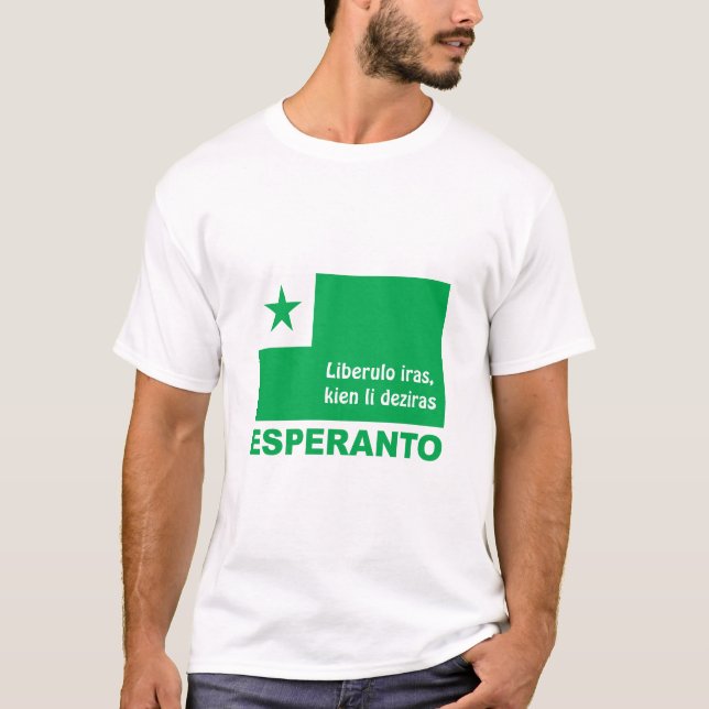 Esperanto-/"Liberulo iras, kien lideziras", T Shirt (Framsida)